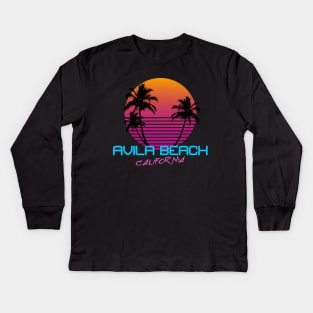 Avila Beach California Retro 80's Sunset Kids Long Sleeve T-Shirt